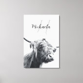 Toile portrait de vache highland monogramme initial noir (Recto)