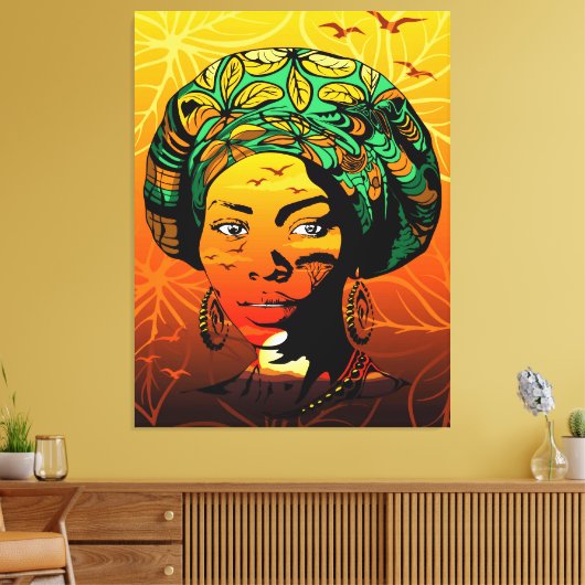 Toile Portrait féminin africain avec coucher de soleil (Insitu(Salon))