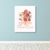 Toile portrait femme en couleur rouge tendre (Insitu (Plancher de Bois))