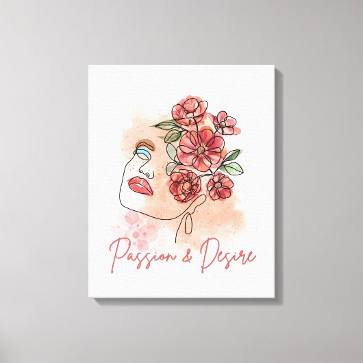 Toile portrait femme en couleur rouge tendre (Recto)