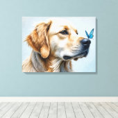 Toile Portrait Golden Retriever Avec Papillon (Insitu (Plancher de Bois))