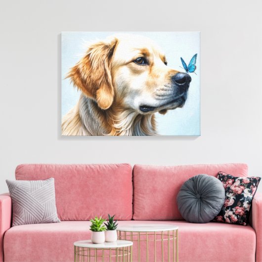 Toile Portrait Golden Retriever Avec Papillon (Insitu(Salon))