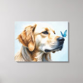 Toile Portrait Golden Retriever Avec Papillon (Recto)