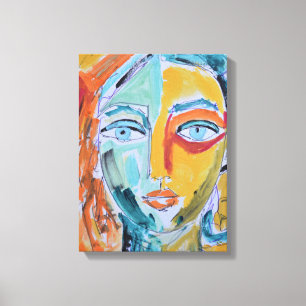 Toile Portrait Néo-Expressionniste de Femme aux Tons Div