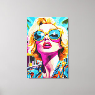 Toile Portrait Pop Art Audacieux de Femme Glamour