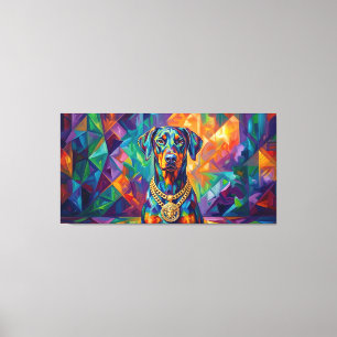 Toile Portrait Pop Art Dobermann avec Chaîne en Or