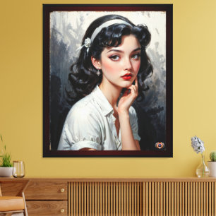Toile Portrait rétro inspiré d'une jeune femme pensive