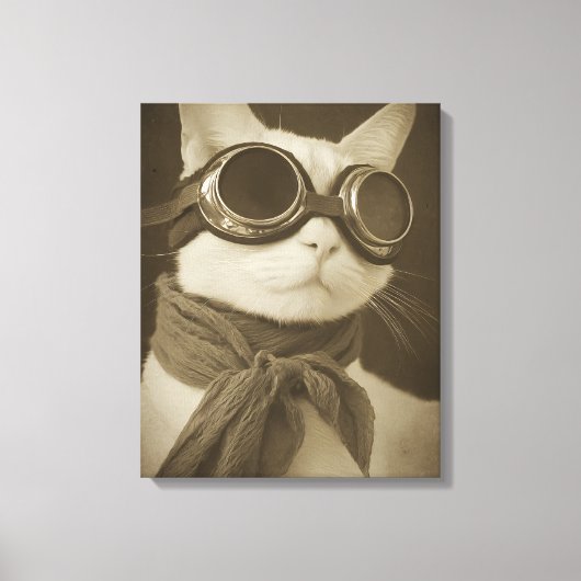 Toile Portrait sépia de chat aviateur Steampunk (Recto)