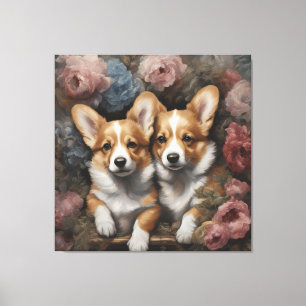 Toile Portraits de races de chiens de fleurs 5