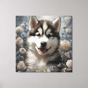 Toile Portraits de races de chiens de fleurs 7