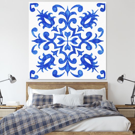 Toile Portuguese Blue Tile central round medallion (Insitu(Chambre))