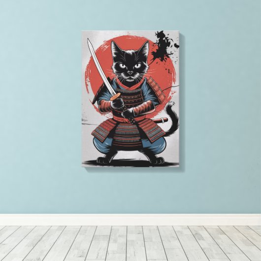 Toile Poster de chat de l'armure Samurai, Mur de chat no (Insitu (Plancher de Bois))