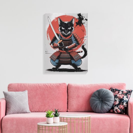 Toile Poster de chat de l'armure Samurai, Mur de chat no (Insitu(Salon))