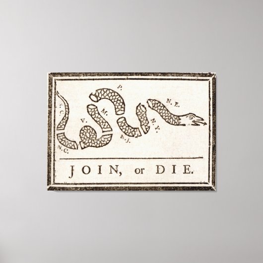 Toile Poster de dessin de Benjamin Franklin "Join or Die (Recto)