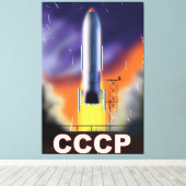 Toile Poster de l'Union soviétique Retro Space Rocket (Insitu (Plancher de Bois))
