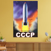 Toile Poster de l'Union soviétique Retro Space Rocket (Insitu(Salon))
