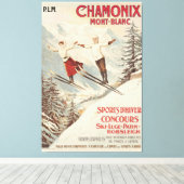 Toile Poster de ski Vintage de Chamonix Mont Blanc (Insitu (Plancher de Bois))