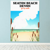 Toile Poster de voyage Seaton Beach Dorset (Insitu (Plancher de Bois))