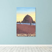 Toile Poster du Vintage voyage Haystack Rock (Insitu (Plancher de Bois))