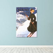 Toile Poster d'une femme en ski vert (Insitu (Plancher de Bois))