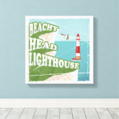 Toile Poster rétro du phare à tête de plage (Insitu (Plancher de Bois))