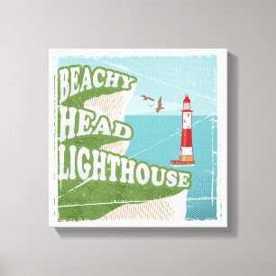 Toile Poster rétro du phare à tête de plage