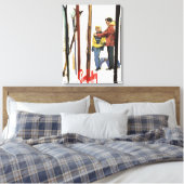 Toile Poster Skis debout dans la neige par un couple (Insitu(Chambre))
