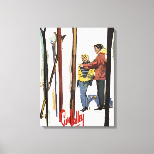 Toile Poster Skis debout dans la neige par un couple (Recto)