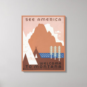 Toile Poster vintage Promouvoir Les Voyages Au Montana. 