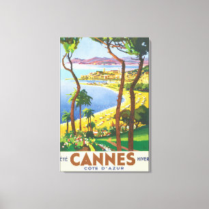 Toile Poster Vintage voyage Cannes Côte d'Azur