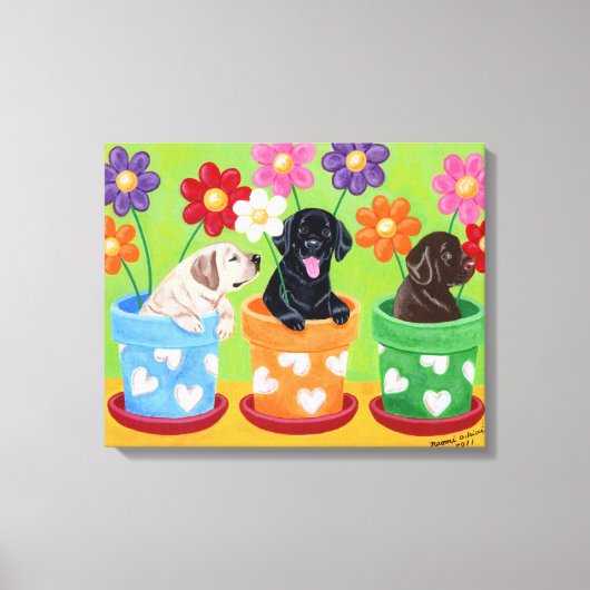 Toile Pot à fleurs Labrador Chiots (Recto)