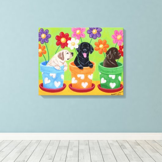 Toile Pot à fleurs Labrador Chiots (Insitu (Plancher de Bois))