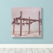 Toile Pot De Séchage De Viande De Caribou De L'Arctique. (Insitu (Plancher de Bois))