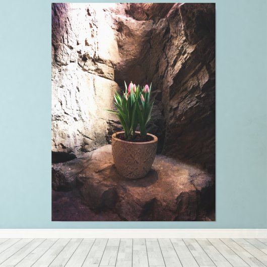 Toile Pot de tulipes dans une Grotte (Insitu (Plancher de Bois))