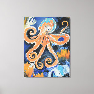 Toile Poulpe Abstrait Orange Vibrant