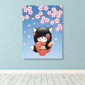 Toile Poupée Kitsune Kokeshi - Black Fox Geisha Girl (Insitu (Plancher de Bois))