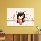 Toile Poupée Kitsune Kokeshi - jolie fille Black Fox (Insitu(Salon))