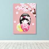 Toile Poupée Kokeshi Printemps - Cute Geisha Japonais en (Insitu (Plancher de Bois))