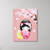 Toile Poupée Kokeshi Printemps - Cute Geisha Japonais en (Recto)