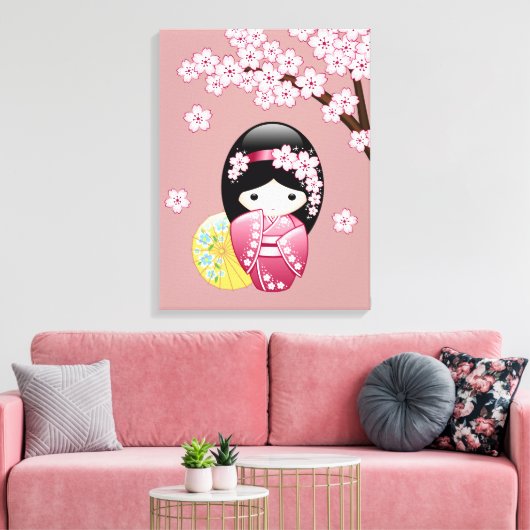 Toile Poupée Kokeshi Printemps - Cute Geisha Japonais en (Insitu(Salon))