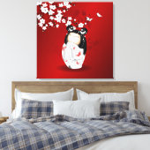 Toile Poupée Kokeshi Rouge Noir Blanc Cerisier Fleurs (Insitu(Chambre))