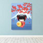 Toile Poupée Kokeshi Sakura Rouge - Jolie Fille Geisha (Insitu (Plancher de Bois))