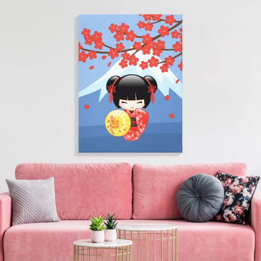Toile Poupée Kokeshi Sakura Rouge - Jolie Fille Geisha (Insitu(Salon))
