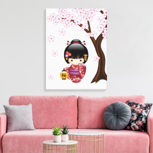 Toile Poupée Sakura Kokeshi - jolie fille japonaise Geis