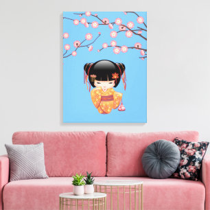 Toile Poupée Ume Kokeshi - Japonaise Geisha Girl Blue