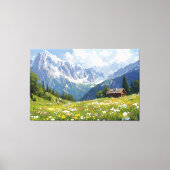 Toile Pré alpin avec Fleurs et Petit Cottage (Recto)