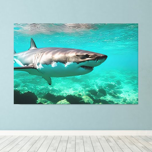 Toile Predator tropical : Grand requin blanc (Insitu (Plancher de Bois))
