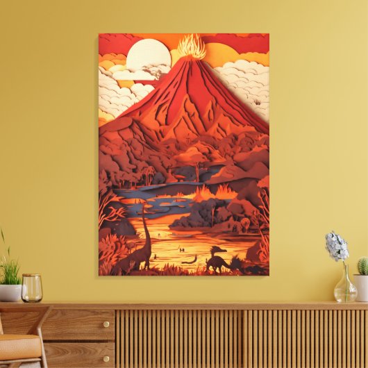 Toile Prehistoric Volcanic Landscape in Paper Cut Art (Insitu(Salon))