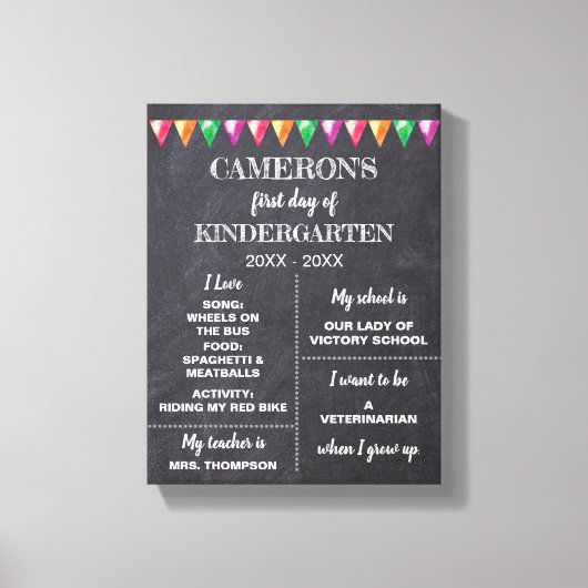 Toile Premier jour de jardin d'enfants Chalkboard à prop (Recto)