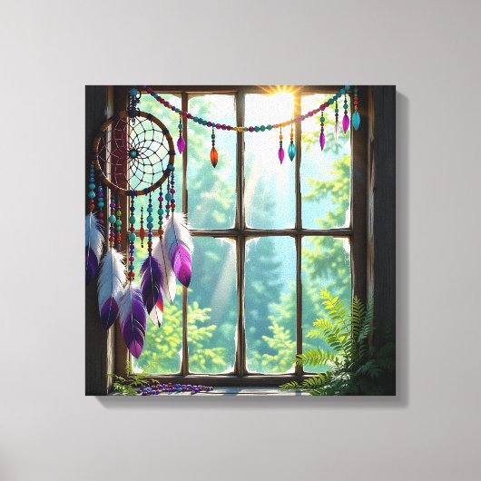 Toile Pretty Boho Purple Dreamcatcher in Window   (Recto)